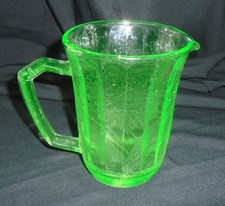 Vintage Uranium Green Depression Glass 5.5" Jug/Pitcher ~ Floral Poinsettia