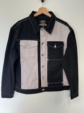 Wesc Denim Jacket Unisex Mens Small Womens Medium Black Grey Colourblock Y2K