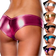 Women Sexy Wet Look Brief Faux