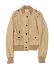 VINTAGE Womens Crop Military Leather Jacket UK 10 Small Beige Leather CF14