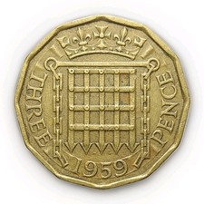 1959 Great Britain 3 Pence Coin Queen Elizabeth II UK Threepence Vintage Z1933