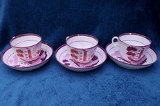 Three Sunderland Lustre Cups & Saucers