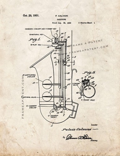 Saxophone patent print old - saxophone,