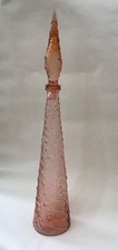 VINTAGE EMPOLI GENIE GLASS BOTTLE.  WAVES PATTERN. RARE SALMON PINK.  EX CON