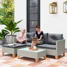 3 Pieces Garden Furniture Set with Wood Top Coffee Table