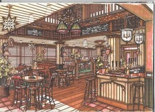 Decorative Coloured Print on Board of a Pub Interior - approx. 30cm. x 21cm.