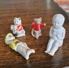 4 Vintage Antique Miniature Bisque Frozen Penny Dolls Japan, Damaged