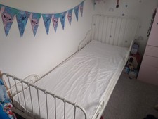 IKEA Minnen Extendable Kids Bed White with Mattress, Protectors and Sheets