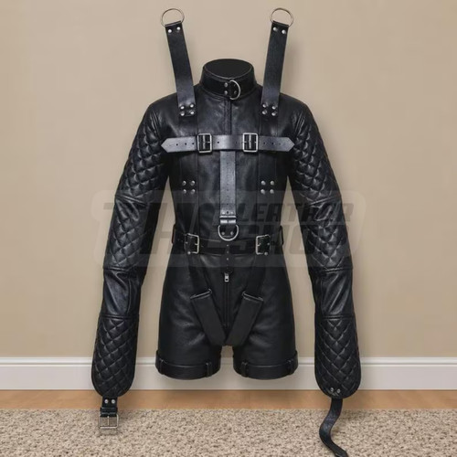 Leather bodysuit straitjacket
