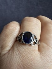 925  Sterling Silver Celtic Style Blue Cz Ring -UK Size L
