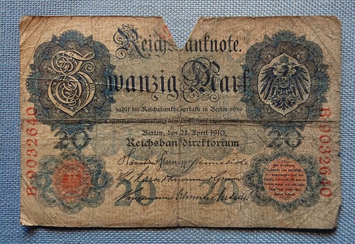 Old reichs banknote twenty - old,