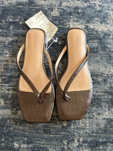 Brown croc print flip - print, flops