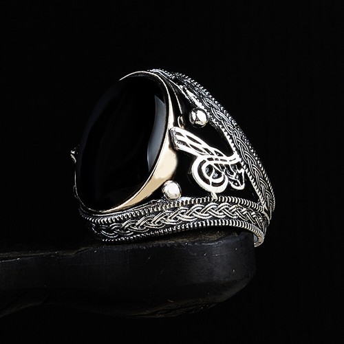 Onyx men silver ring handmade - silver,