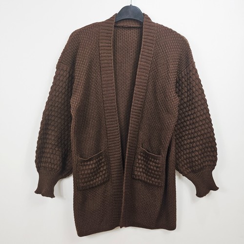 Brown chunky knit cardigan - brown,
