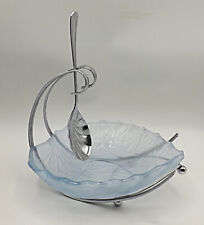 Bagley Glass Frosted Blue COCKTAIL Ptn Serving Bowl Stand & Spoon