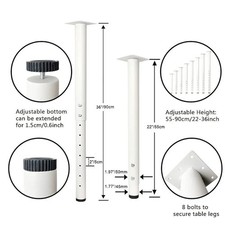 Jahof Adjustable Table Legs 55-90cm, Metal Desk Legs Ø50/45mm with Screws,...