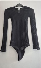 Women's Wolford Black Fishnet String Long Sleeve Bodysuit, S/P, NWOT