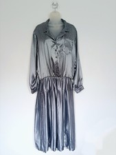 Cockney Rebel Dress Size 20 Ladies Grey Satin Polka Dot Midi Blouson Longsleeve