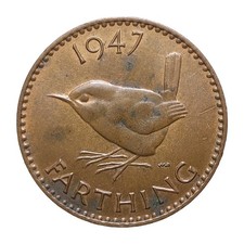 1947 1 Farthing George VI Bronze Coin UK Wren Reverse British Pre-Decimal Z3283