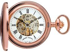 Skeleton Pocket Watch Rose Gold Plated Half Hunter 17 Jewel Mechanical Box