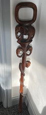 Antique Hand Carved hard wood African Elephant & snake Tribal Walking Stick 86cm