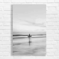 Sunset Surfer Silhouette Black White Canvas Print Large Picture Wall Art