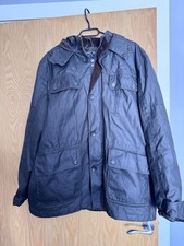 Matalan Coat Size XL Men’s Dark Brown Grey Waxed Feel Hooded Lined Winter Coat 