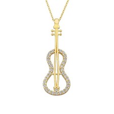 1.0 Ct Round Cut Real Moissanite Violin Bass Guitar Charm 14K Yellow Gold Plated
