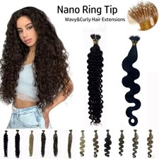20Inch Ombre Wavy Water Wave &Afro Curly Nano Ring Loop Hair Extensions As Human