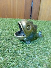 Vintage Brass Fish Match Stick Holder  Figure Unusual Unique 
