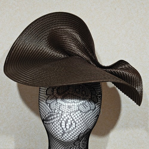 Dark brown straw fascinator - dark,