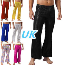 UK Men Shiny Sequins Bell-Bottoms Pants Disco Party Flared Pants Trousers Club