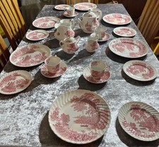 Vintage Swinnertons Staffordshire England “The Ferry” Red/Pink Dinner Service