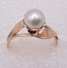 Vintage Ring Rose Gold 583 14k Soviet Cultured Pearl Vintage Goldring mit Perle