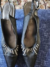 Black Sling Back Dimante Shoes