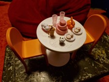 Barbie Plastic Table And Chairs With Food And Glassses