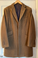 Harry Brown Mens Wool & Cashmere Tan Brown Revere Overcoat M