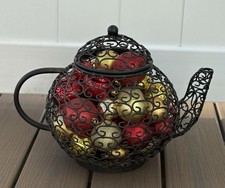 Vtg Large Metal Teapot Basket