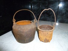 VINTAGE KENRICK SMALL CAST IRO GLUE COOK POTS CAST IRON MELTING POTS CAULDRONS