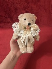 Vintage Teddy Bear Decorated With Bow And Lace Soft Toy Plush