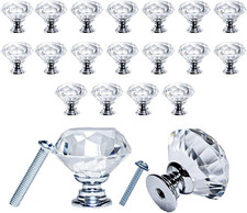 Crystal Door Knobs 20 Pcs Cupboards 40 Screws of 2 Sizes 25Mm 10Mm Diamond Shape