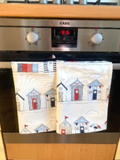 Tea Towels Beach Hut print - 1 Piece or Sets -Cotton Fabric Kitchen Towels