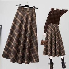 Elastic Waist Plaid Long Skirt