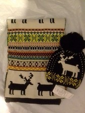 Unbranded Reindeer Print Scarf And Hat Set One Size Multicoloured