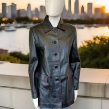 hElium Ladies Black Classic Leather Longline Jacket Size Small