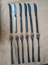 SET OF 6 VINERS STUDIO BARK PATTERN CUTLERY KNIVES & FORKS VGC