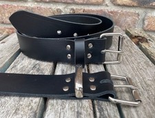 Black Real Leather Belt & Steel Roller Buckle Handmade 3/4" - 2" Wide