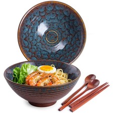 Auanlay 1200ml Ceramic Ramen Bowl Set of 2 Japanese Noodle Bowls with Spoons and