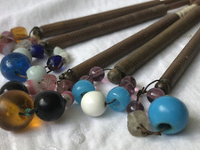 5 Turned Wood Lace Making Bobbins with Spangles Antique