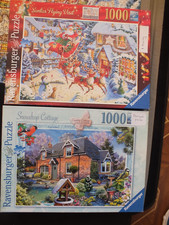 job lot 2 x 1000 piece Ravensburger jigsaws Christmas  cottage missing / damaged